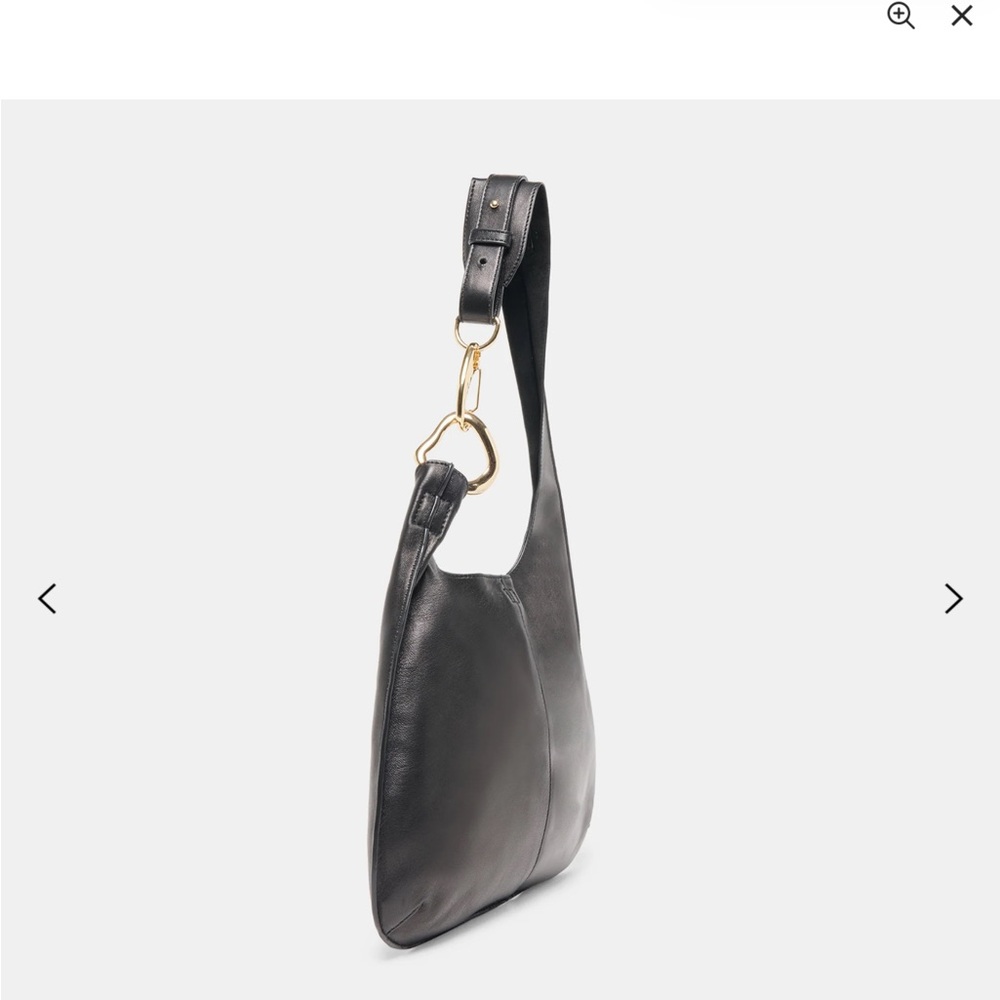 Dolce Vita Sleek Black Leather Shoulder Bag w Gold Accent, adjustable strap - Picture 4 of 9